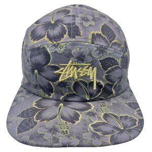 Stussy Black Gold Flake New Era Camp Cap One Size 5 Panel Floral Embroidered